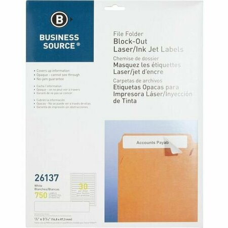 BUSINESS SOURCE File Fldr Labels, Block-Out, Lsr/Inkjet, 2/3inx3-7/16, WE, 750PK BSN26137